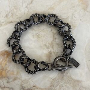 Sarah Pacini Chunky Textured Link Gunmetal Toggle Bracelet